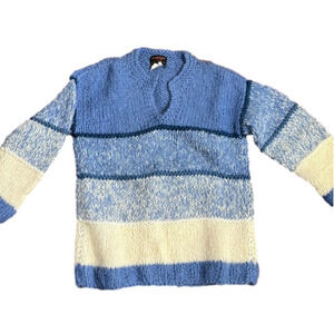 Orange blue white striped sweater